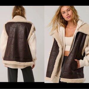 OFFLINE by AERIE Brown Faux Leather Shearling lined Oversized Vest size L NWT